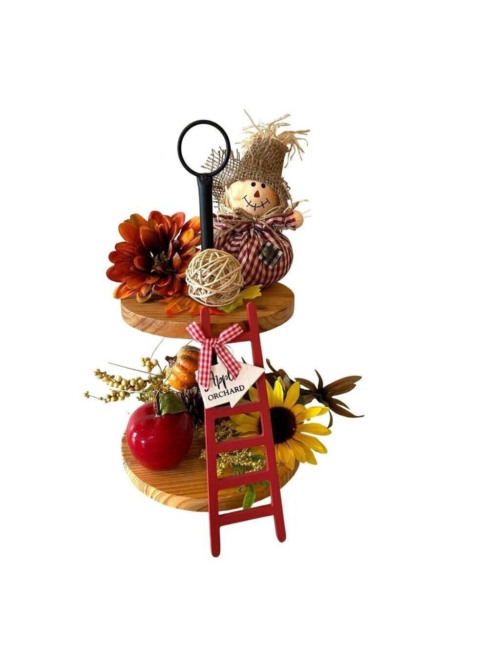 Fall Ladder Wood Decor Mini Sign Set 2pc Apple Orchard Autumn Rustic Tiered Tray - Picture 3 of 13